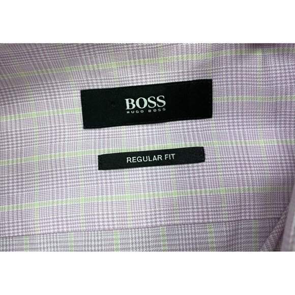 Hugo Boss mens Shirt sz 16 34/35 Regular Fit Pink Yellow Plaid Classic Workwear - Picture 2 of 4